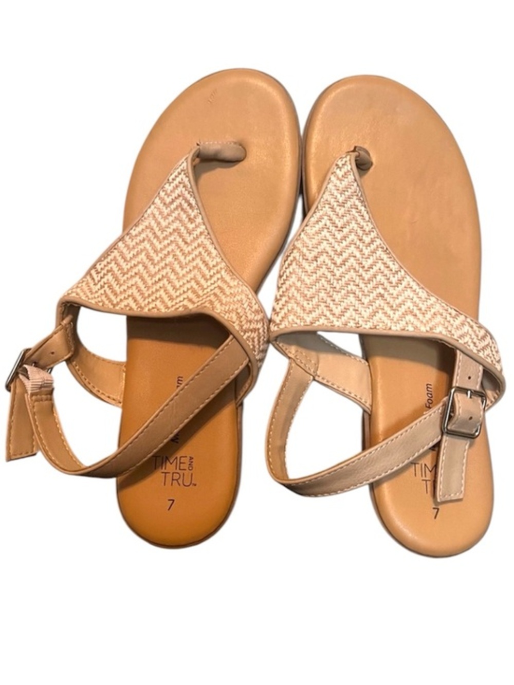 Time and Tru Tan Woven Toe-Loop Sandals